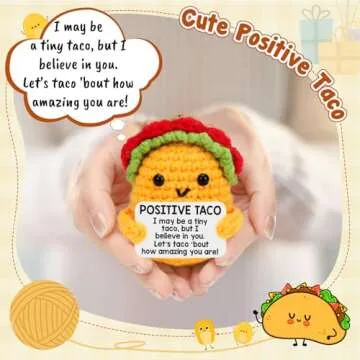 Mini Positive Crochet Taco Emotional Inspirational Support Birthday Gifts for Women Men Wife Valentines Gifts, Handmade Knitted Crochet Animals Christmas Stocking Stuff Idea Cute Taco Desk Decor