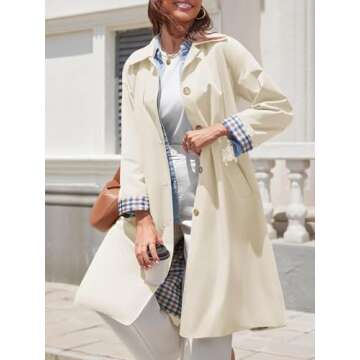 Tankaneo Womens Long Trench Coat Single Breasted Oversized Windproof Overcoat Fashion Outerwear
