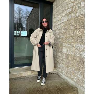 Tankaneo Women's Stylish Oversized Windproof Trench Coat