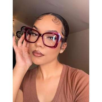 VOOGLAM Oversize Rectangle Blue Light Blocking Glasses for Women Anti UV Eyestrain Eyewear Purple Cheyenne GJGA590888-03