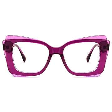 VOOGLAM Oversize Rectangle Blue Light Blocking Glasses for Women Anti UV Eyestrain Eyewear Purple Cheyenne GJGA590888-03