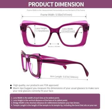 VOOGLAM Oversize Rectangle Blue Light Blocking Glasses for Women Anti UV Eyestrain Eyewear Purple Cheyenne GJGA590888-03