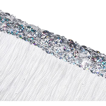 Women's Sequin Tassel Skirts Rave Fringe Hip Scarf for Festival (White-2)