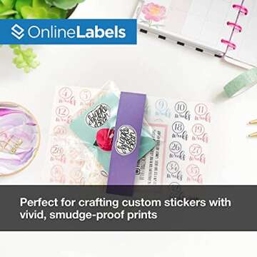 Waterproof Sticker Paper, 25 Sheets, White Matte Vinyl-Like, 8.5" x 11" Full Sheet Label, Works with Inkjet Printers Only, Compatible with Electronic Cutting Machines, OL177WJ, OnlineLabels