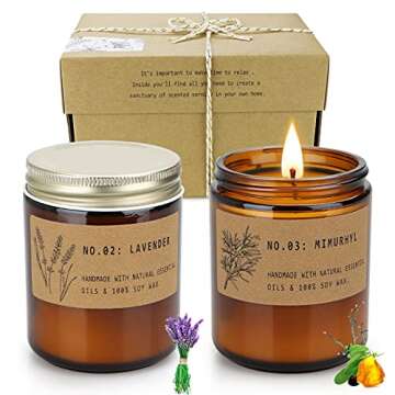 Amber Lavender Scented Candles for Home, 2 Pack 7.1 oz Soy Wax Candles for Home Scented, Glass Jar Candles Gift Sets for Women Men Mom Sister Bestfriends, Large Candles for Holiday Gifts