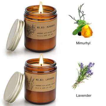 Amber Lavender Scented Candles for Home, 2 Pack 7.1 oz Soy Wax Candles for Home Scented, Glass Jar Candles Gift Sets for Women Men Mom Sister Bestfriends, Large Candles for Holiday Gifts