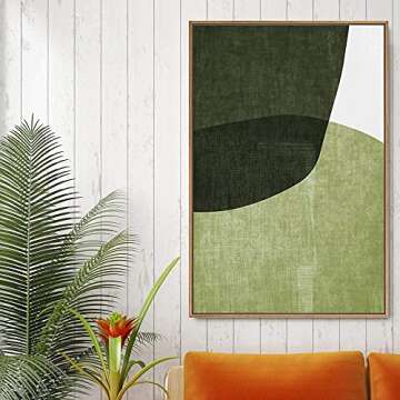IDEA4WALL Framed Canvas Print Wall Art Textured Blue Color Block Leaves Geometric Shapes Illustratio...