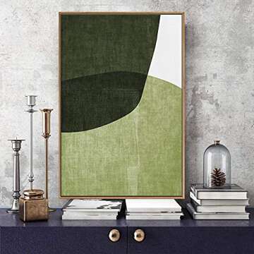 IDEA4WALL Framed Canvas Print Wall Art Textured Blue Color Block Leaves Geometric Shapes Illustrations Modern Art Chic Colorful for Living Room, Bedroom, Office - 24"x36" Natural