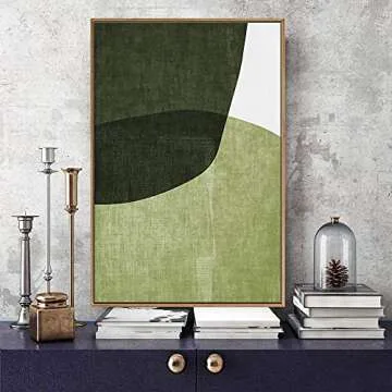 IDEA4WALL Framed Canvas Print Wall Art Textured Blue Color Block Leaves Geometric Shapes Illustrations Modern Art Chic Colorful for Living Room, Bedroom, Office - 24"x36" Natural