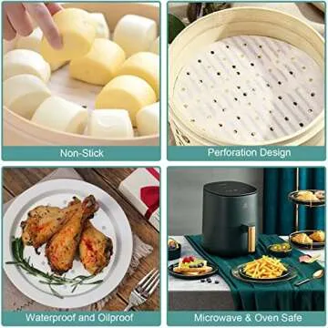 Air Fryer Parchment Paper Liners, Numola 100 Pcs Parchment Paper for Air Fryer, 9 Inch White Air Fryer Paper Liners, Non-stick Steamer Liners for Oven, Microwave, Bamboos Steaming Basket
