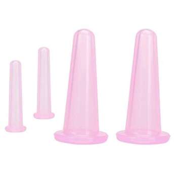 LASSUM 4 Pieces Facial Cupping Therapy Set Anti Cellulite Silicone Vacuum Cupping Cups for Face and Eye Cupping Massage (2 Small + 2 Large)