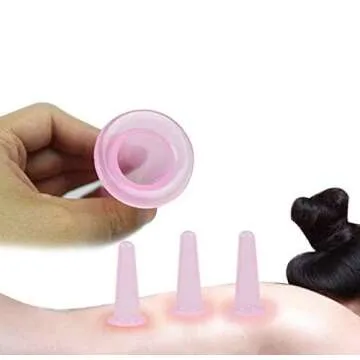 LASSUM 4 Pieces Facial Cupping Therapy Set Anti Cellulite Silicone Vacuum Cupping Cups for Face and Eye Cupping Massage (2 Small + 2 Large)
