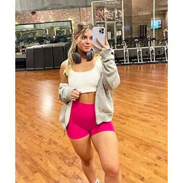 Unthewe Workout Butt Lifting Shorts for Women High Waisted Seamless Gym Yoga Booty Shorts(U526-Scrunch Hot Pink-L)