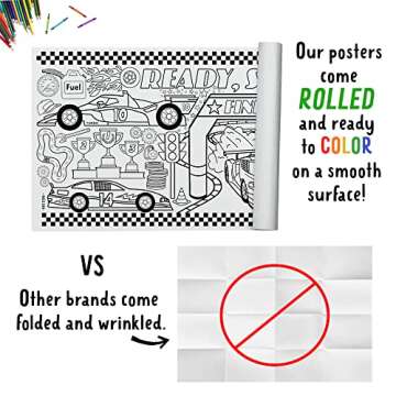 Tiny Expressions Race Car Coloring Tablecloth for Kids - Rolled, No Creases 30" x 72" Large Coloring Poster for Race Car-Themed Birthday Parties - Fun Racing Party Decorations for Boys