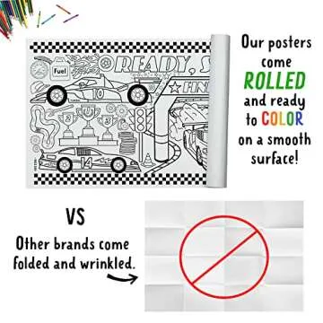 Tiny Expressions Race Car Coloring Tablecloth for Kids - Rolled, No Creases 30" x 72" Large Coloring Poster for Race Car-Themed Birthday Parties - Fun Racing Party Decorations for Boys
