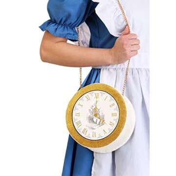 Fun Costumes White Rabbit Clock Crossbody Bag Women's Gold Alice in Wonderland Costume Purse Standard
