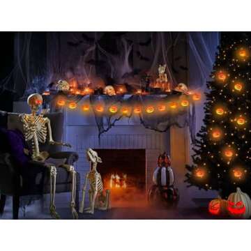 Runleo Halloween Pumpkin String Lights - 20 LED 10 FT 3D Cute Waterproof Orange Jack-O-Lantern Battery Operated Lights, 2 Modes Steady/Flickering Lights for Indoor Outdoor Decor Party Decorations