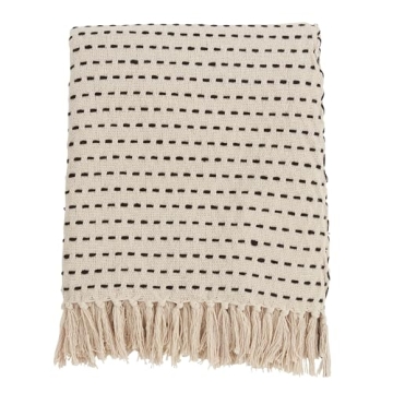 SARO LIFESTYLE Stitched Line Throw, Ivory, 50"" x60 (TH818.I5060)