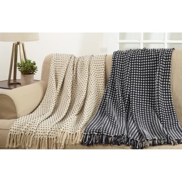 SARO LIFESTYLE Stitched Line Throw, Ivory, 50"" x60 (TH818.I5060)