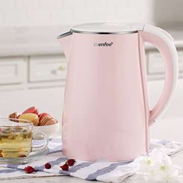 COMFEE' Electric Kettle Teapot 1.7 Liter Fast Water Heater Boiler 1500W BPA-Free, Quiet Boil & Cool Touch Series, Auto Shut-Off and Boil Dry Protection, 1.7L, Baby Pink