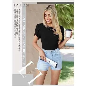 Stylish LAOLASI Petal Sleeve Bodysuit for Women