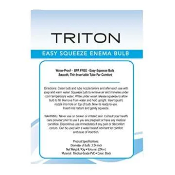 Triton Easy-Squeeze Enema Bulb, New & Improved Flexible Tip for Ultimate Comfort, Bpa & Phthalates Free, Ease Anal Silicone Douche for Men & Women, 7.4 Fluid Oz, Black, 1 Count