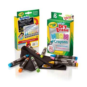 Crayola, Dry-Erase Neon Crayons, Art Tools, 8 Count, Washable, Perfect for Classroom Art Activities, Includes Sharpener and Erase Cloth