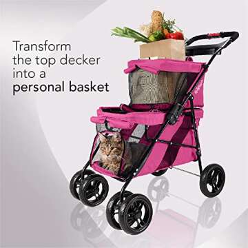 ibiyaya Double Dog Stroller for Dogs and Cats - Pink