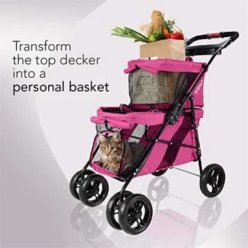 ibiyaya Double Dog Stroller for Dogs and Cats - Pink