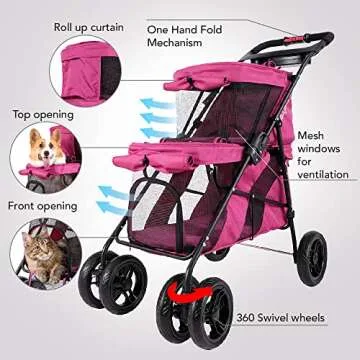 ibiyaya Double Dog Stroller for Dogs and Cats - Pink