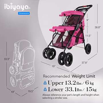 ibiyaya Double Dog Stroller for Dogs and Cats - Pink