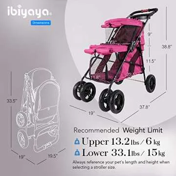 ibiyaya Double Dog Stroller for Dogs and Cats - Pink