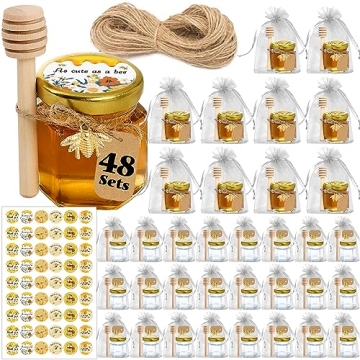 Aliggbent Honey Jars,48 Pack Mini Honey Jars Party Favors in Bulk,1.5oz Small Hexagon Glass Honey Ja...
