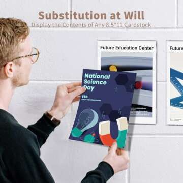 HIIMIEI Acrylic Sign Holder 8.5 x 11 Wall Mounted with Double Sided Tape, 8 1/2 x 11 Clear Plastic Frame for Office, Home, Store, and Restaurant No Drilling (6 Pack)