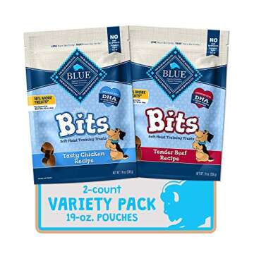 Blue Buffalo Bits Soft Dog Treats for Training, Made With Natural Ingredients & Enhanced with DHA, Chicken & Beef 19-oz Variety Pack, 2 ct