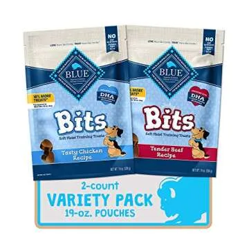 Blue Buffalo Bits Soft Dog Treats for Training, Made With Natural Ingredients & Enhanced with DHA, Chicken & Beef 19-oz Variety Pack, 2 ct