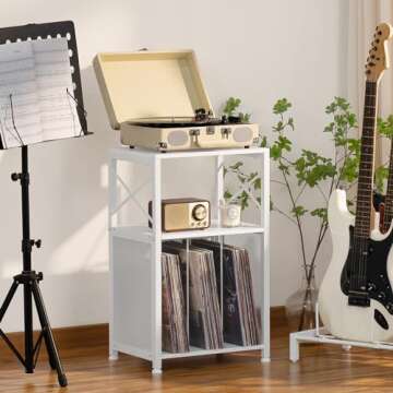 LELELINKY 3 Tier Side Table, End Table with Display Shelf, Vinyl Record Player Table with Album Stor...