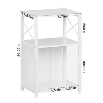 LELELINKY 3 Tier Side Table, End Table with Display Shelf, Vinyl Record Player Table with Album Storage, Small White Modern Bedside Tables Nightstand for Living Room Bedroom Small Spaces