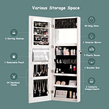 Stylish Mirrored Jewelry Armoire with Large Storage