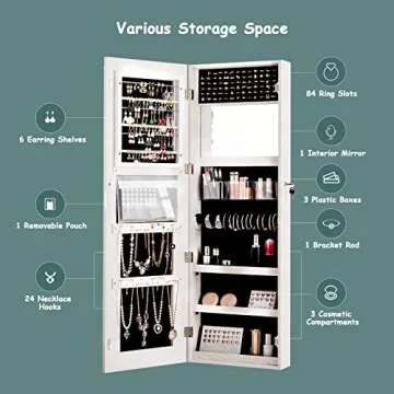 Stylish Mirrored Jewelry Armoire with Large Storage