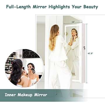 Stylish Mirrored Jewelry Armoire with Large Storage