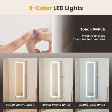 Stylish Mirrored Jewelry Armoire with Large Storage