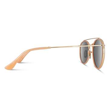 WearMe Pro - Round Double Bridge Polarized Modern Retro Sunglasses (Peach Frame/Mirror Peach Lens, 53)