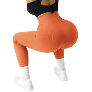 SUUKSESS Women Ribbed Seamless Leggings High Waisted Tummy Control Workout Yoga Pants (Orange, M)