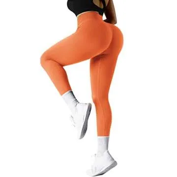 SUUKSESS Women Ribbed Seamless Leggings High Waisted Tummy Control Workout Yoga Pants (Orange, M)