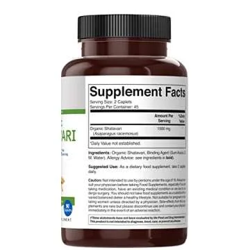 Brieofood Organic Shatavari 1500mg, 45 Servings, Vegetarian, Gluten Free, 90 Vegetarian Tablets