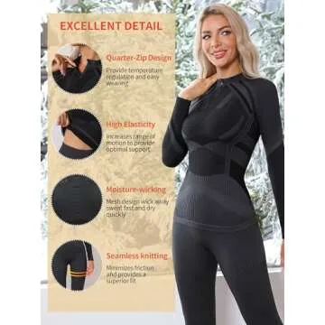 ATTRACO Womens Thermals Top and Bottom Set Warmers Underwear for Women Thermal Underwear for Women Soft Black Large