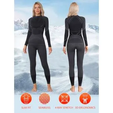 ATTRACO Womens Thermals Top and Bottom Set Warmers Underwear for Women Thermal Underwear for Women Soft Black Large