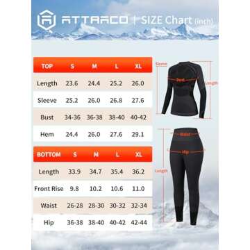 ATTRACO Womens Thermals Top and Bottom Set Warmers Underwear for Women Thermal Underwear for Women Soft Black Large