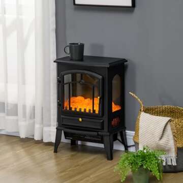 HOMCOM Electric Fireplace Stove, 22" Freestanding Fireplace Heater with 3-Sided Realistic Flame, Ove...